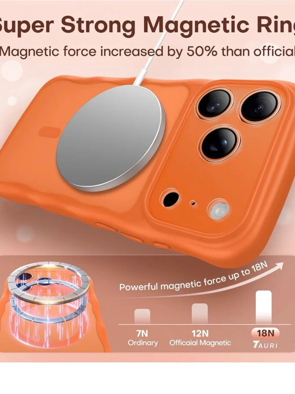 Magnetic iPhone 17 Pro matte Case - Orange Wavy Anti-Slip Translucent